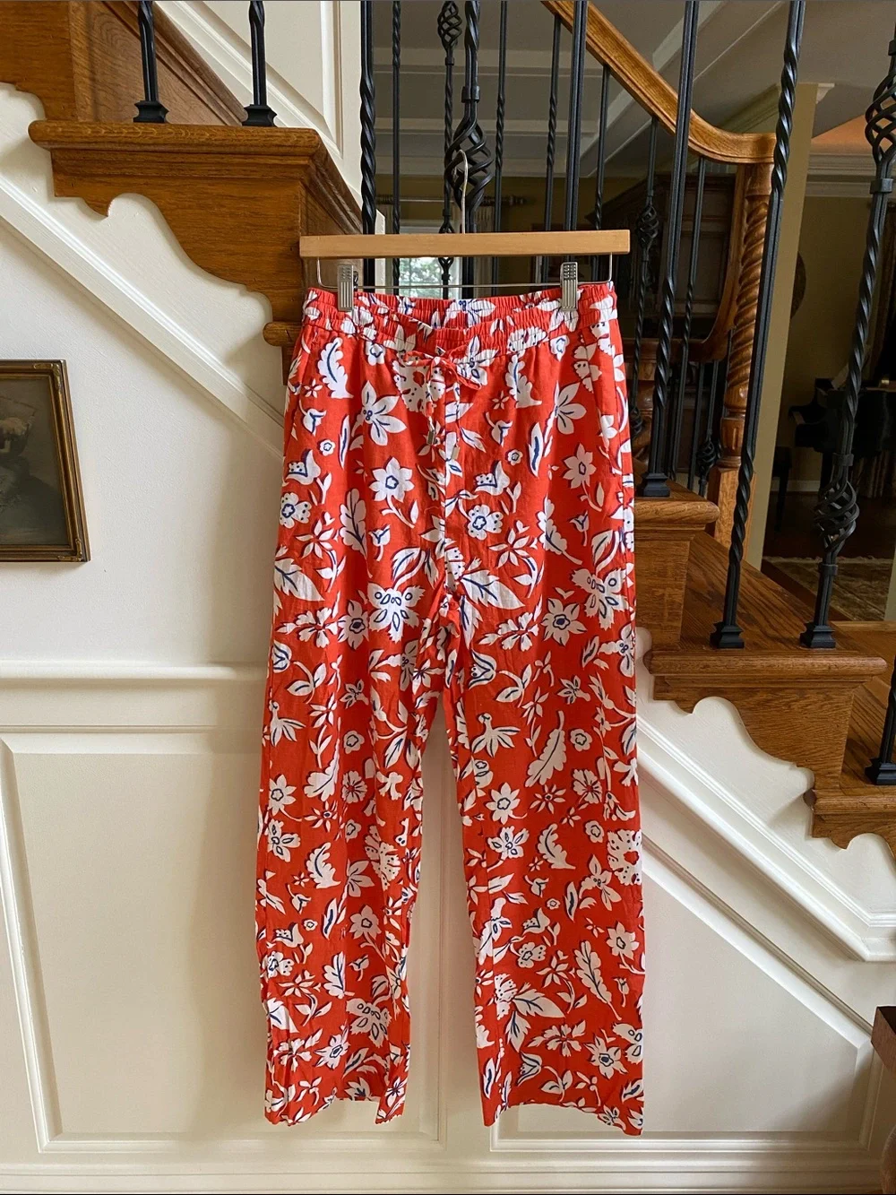 ZARA Linen Blend High Rise Wide Leg Floral Pants